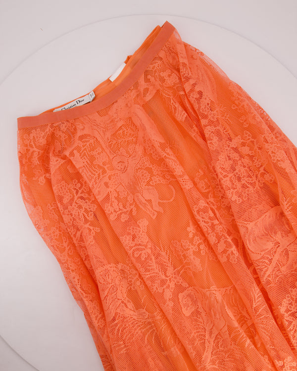 Christian Dior Coral Lace Sheer Midi Skirt with Slip Size FR 40 (UK 12)