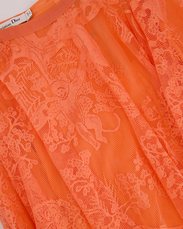 Christian Dior Coral Lace Sheer Midi Skirt with Slip Size FR 40 (UK 12)