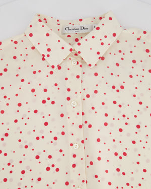 Christian Dior Cream and Red Polka Dot Sleeveless Silk Button Down Blouse Size FR 40 (UK 12)