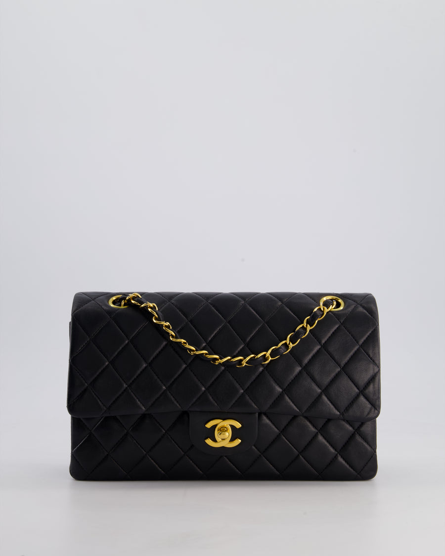 *AMAZING CONDITION* Chanel Vintage Black Medium Classic Double Flap Bag in Lambskin Leather with 24k Gold Hardware