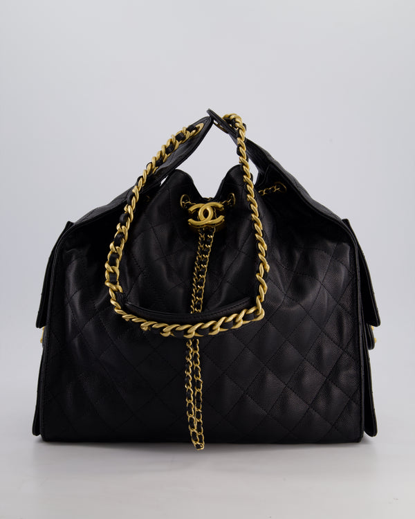 *RARE* Chanel 25 Medium Handbag in Black Grained Calfskin Leather with Antique Gold Hardware