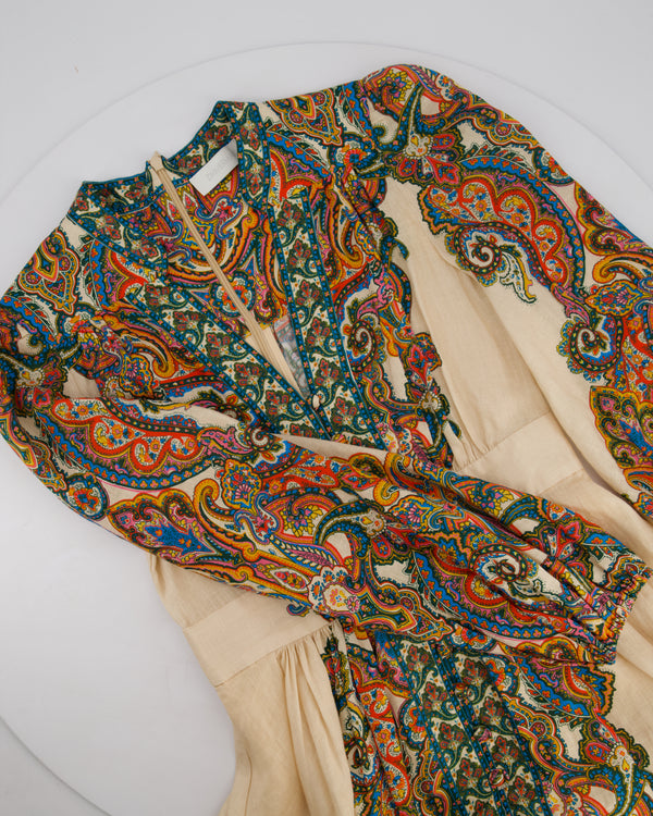 Zimmermann Beige & Multicolour Paisley Print Short Dress with Long Sleeve Size 1 (UK 10)