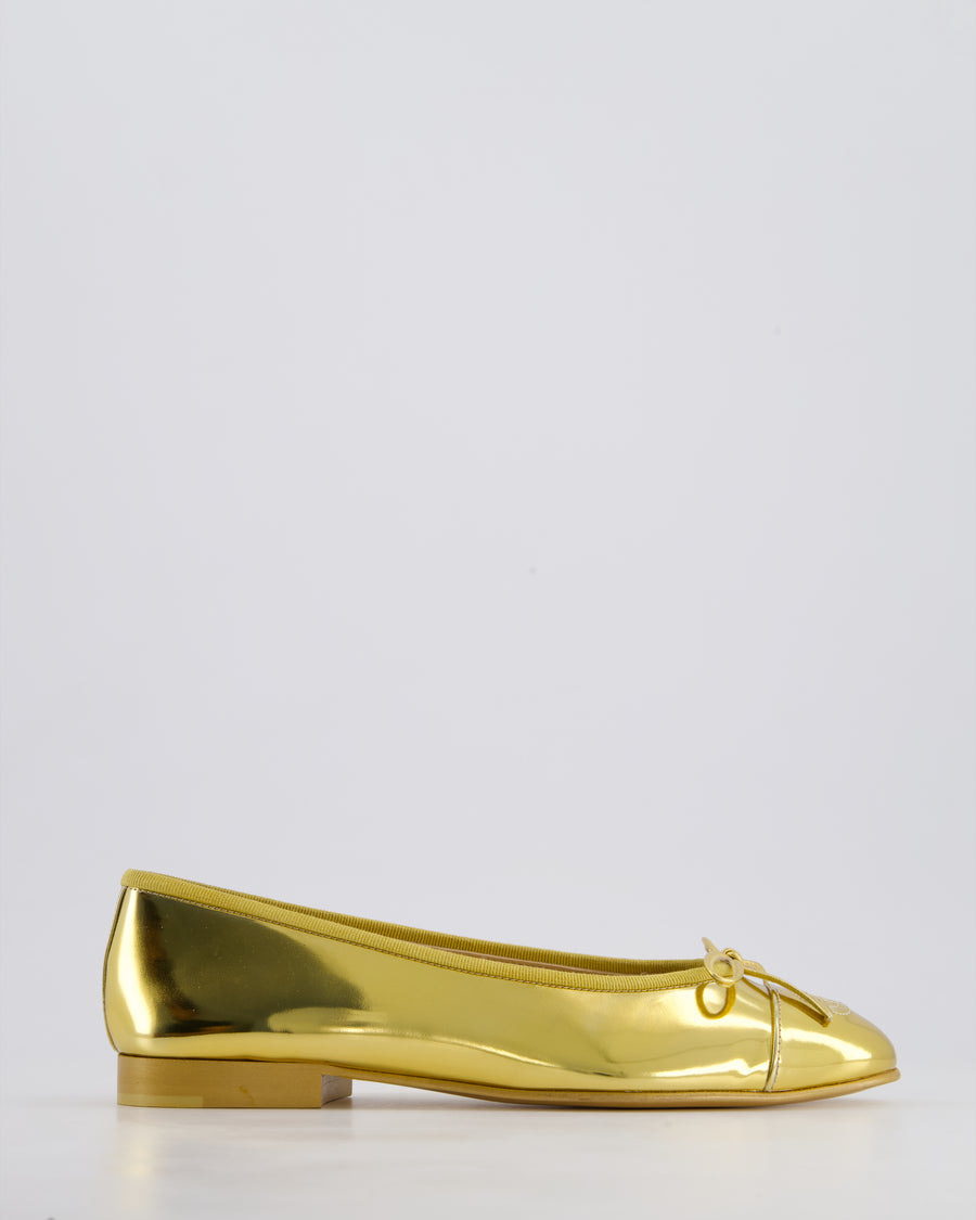 *HOT* Chanel Metallic Gold Ballerina Flat Shoes with CC Detail and Gold Sole Size EU 36.5