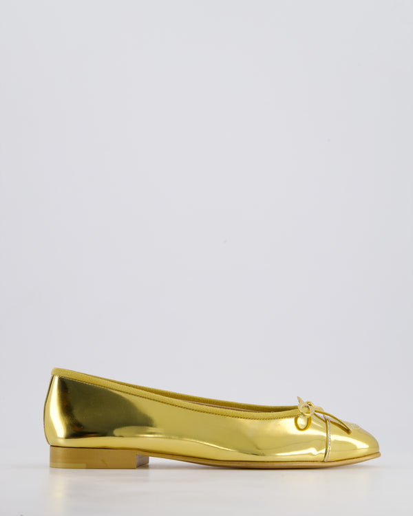 *HOT* Chanel Metallic Gold Ballerina Flat Shoes with CC Detail and Gold Sole Size EU 36.5