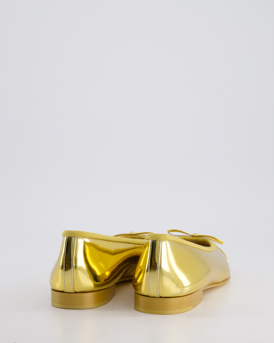 *HOT* Chanel Metallic Gold Ballerina Flat Shoes with CC Detail and Gold Sole Size EU 36.5