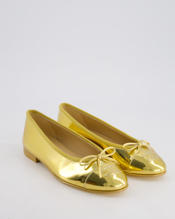 *HOT* Chanel Metallic Gold Ballerina Flat Shoes with CC Detail and Gold Sole Size EU 36.5