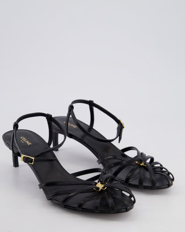 *CURRENT SEASON* Céline Black Triomphe Sandal in Lambskin Leather with Gold Logo Size EU 39.5 RRP £830