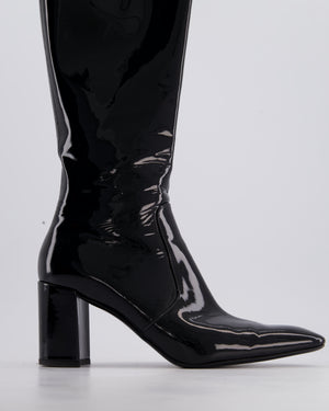 Saint Laurent Black Patent Knee High Leather Boots Size EU 39.5