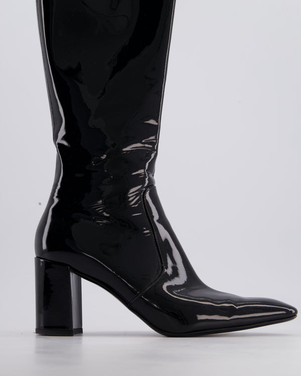 Saint Laurent Black Patent Knee High Leather Boots Size EU 39.5