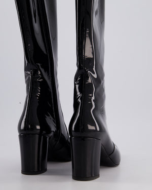 Saint Laurent Black Patent Knee High Leather Boots Size EU 39.5