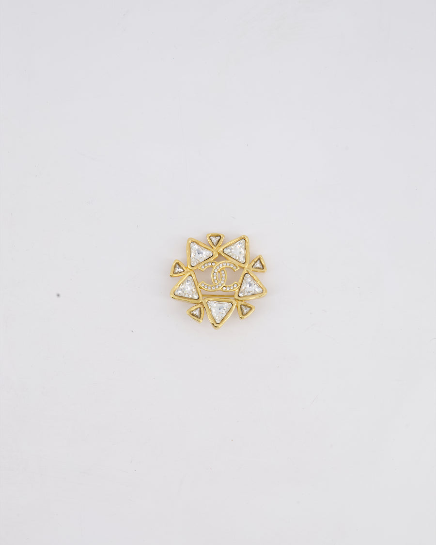Chanel 20A Gold & Crystals Multiple Triangles CC Brooch