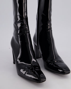 Saint Laurent Black Patent Knee High Leather Boots Size EU 39.5