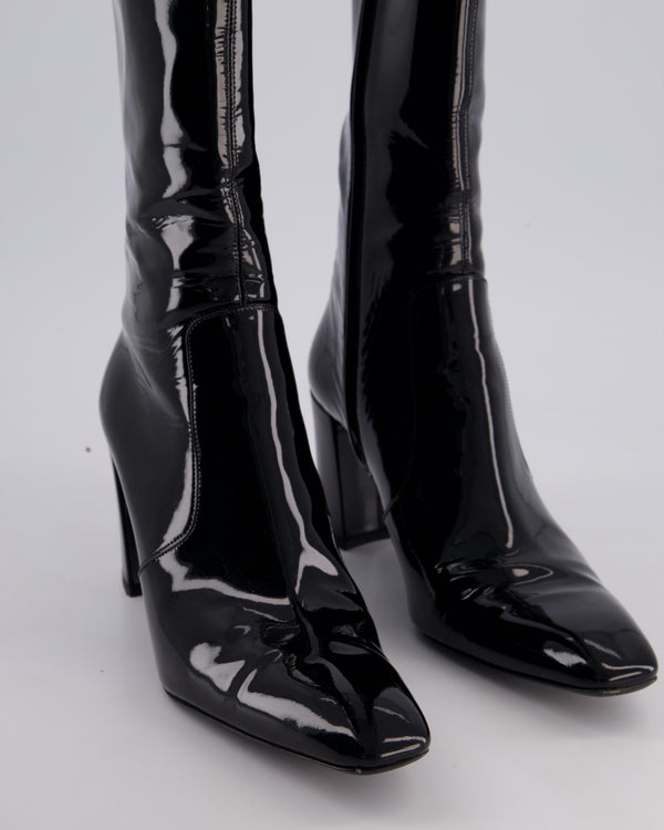 Saint Laurent Black Patent Knee High Leather Boots Size EU 39.5