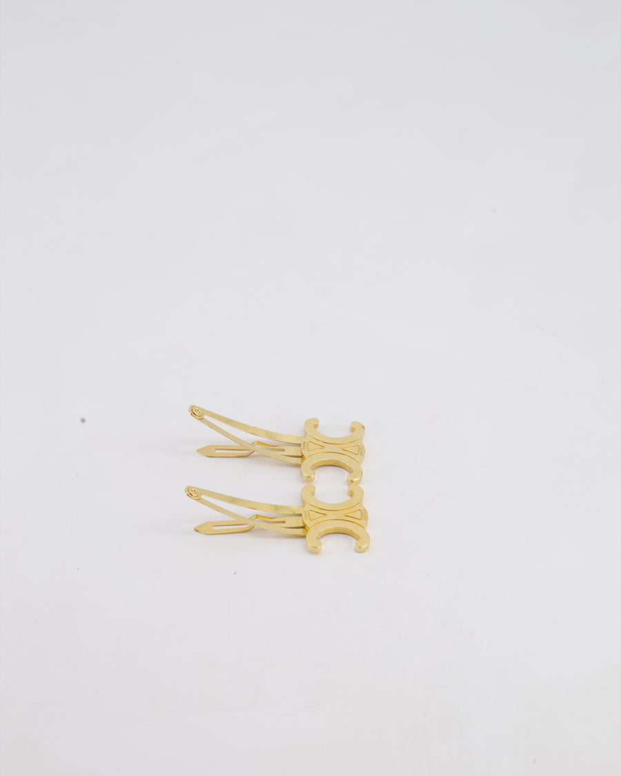 Celine Gold Triomphe Metal Hair Clip Set