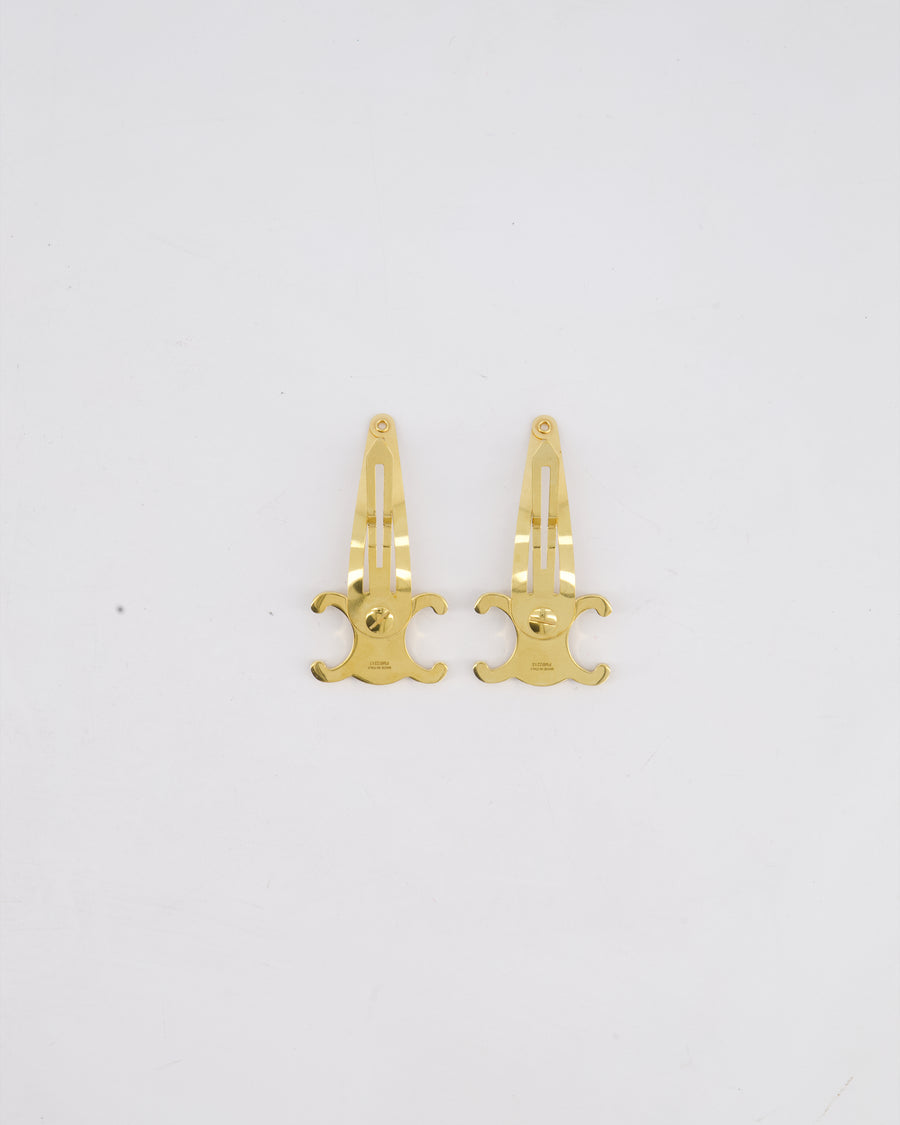 Celine Gold Triomphe Metal Hair Clip Set