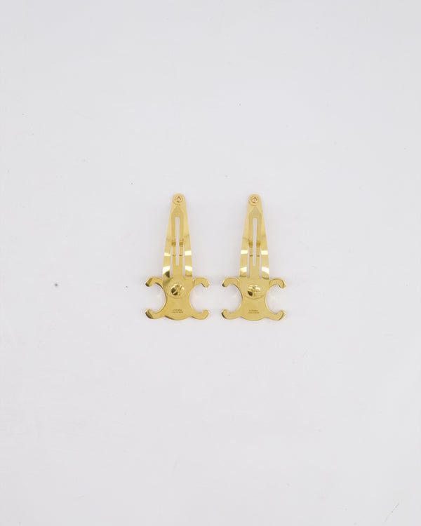 Celine Gold Triomphe Metal Hair Clip Set
