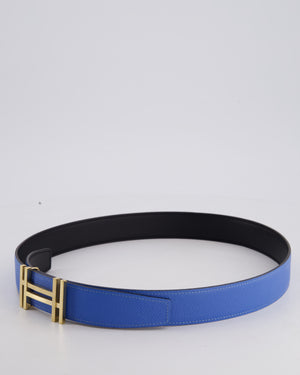 Hermès Blue & Black Reversible Constance Belt with Gold H Au Carre Buckle Size 85cm