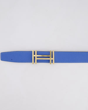 Hermès Blue & Black Reversible Constance Belt with Gold H Au Carre Buckle Size 85cm