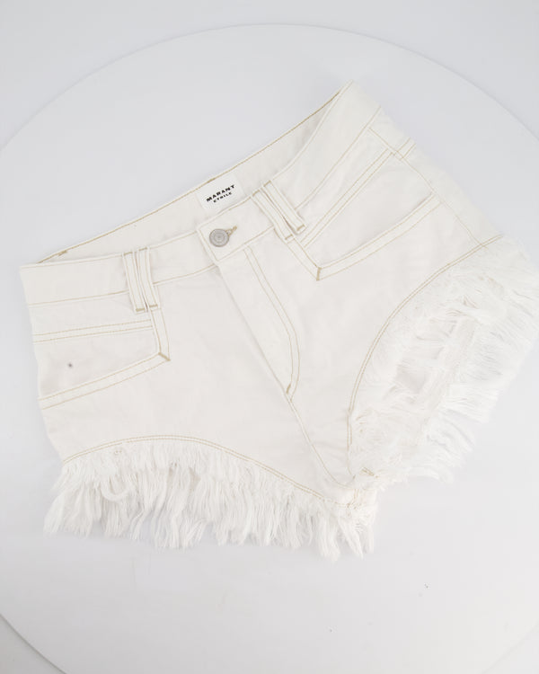 Isabel Marant Etoile Eneidao White Cotton Shorts with Fringes FR 40 (UK 12)