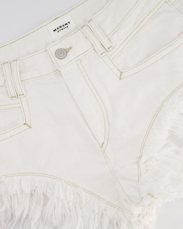 Isabel Marant Etoile Eneidao White Cotton Shorts with Fringes FR 40 (UK 12)