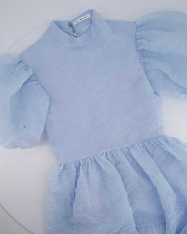 Cecilie Bahnsen Blue Kelly Midi Dress with Puff Sleeve Detail Size UK 8