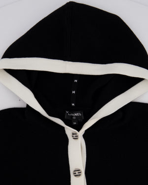 *HOT* Chanel 24C Navy Knitted Short Hooded Dress with Silver & Black CC Buttons Detail Size FR 34 (UK 8)