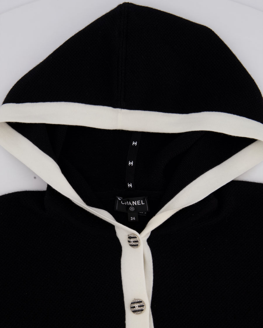 *HOT* Chanel 24C Navy Knitted Short Hooded Dress with Silver & Black CC Buttons Detail Size FR 34 (UK 8)