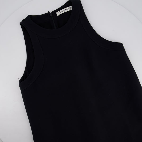 【Christian Dior】ノースリーブワンピース 38 ブラック メッシュ Christian Dior Navy Short Dress with Green & Orange Stripes