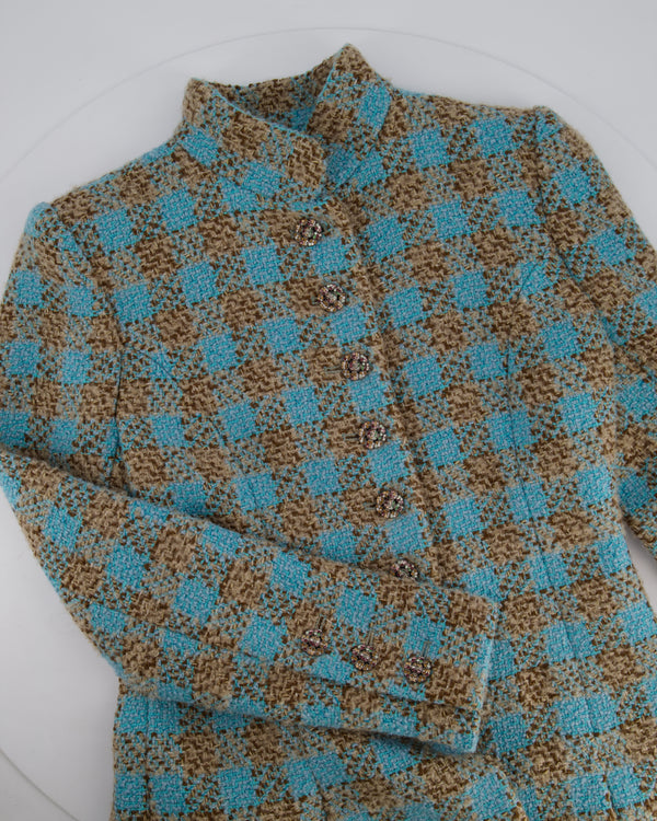 Chanel 22K Blue & Brown Tweed Jacket with Crystal Button Detail Size FR 42 (UK 14) RRP £7150