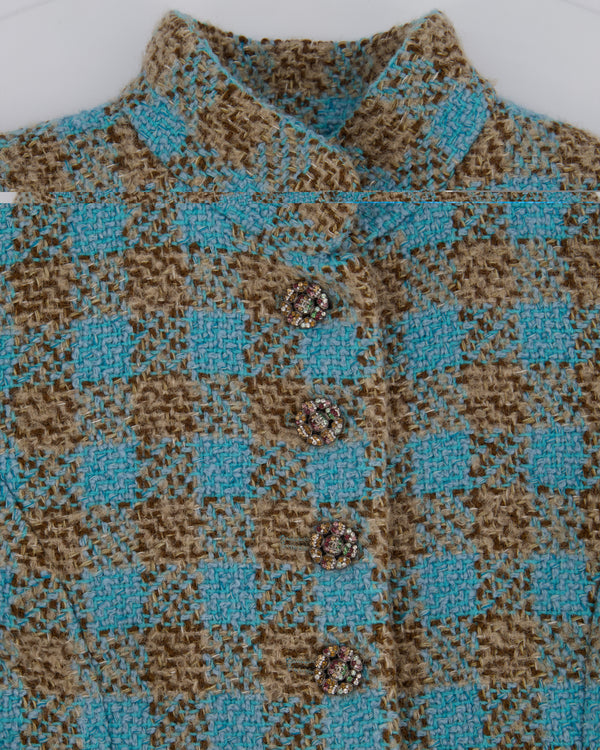 Chanel 22K Blue & Brown Tweed Jacket with Crystal Button Detail Size FR 42 (UK 14) RRP £7150
