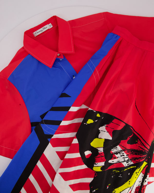 Christian Dior Red, White and Blue Printed Short-Sleeve Shirt and Long Skirt Set Size FR 44 (UK 16)