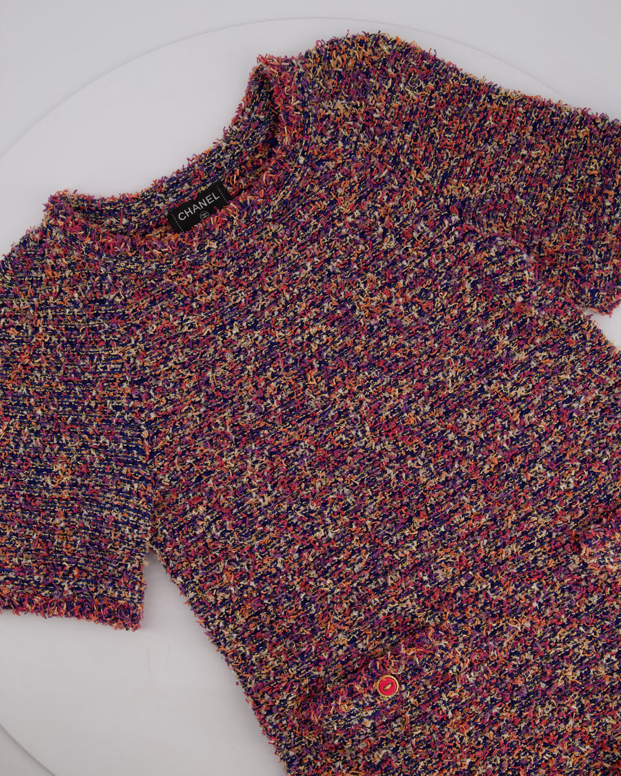 Chanel Purple, Pink & Orange Tweed Short Dress with Hot Pink Buttons Detail Size FR 36 (UK 8)