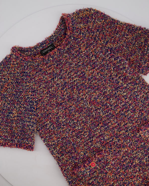 Chanel Purple, Pink & Orange Tweed Short Dress with Hot Pink Buttons Detail Size FR 36 (UK 8)