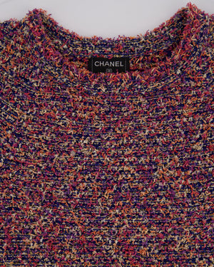 Chanel Purple, Pink & Orange Tweed Short Dress with Hot Pink Buttons Detail Size FR 36 (UK 8)
