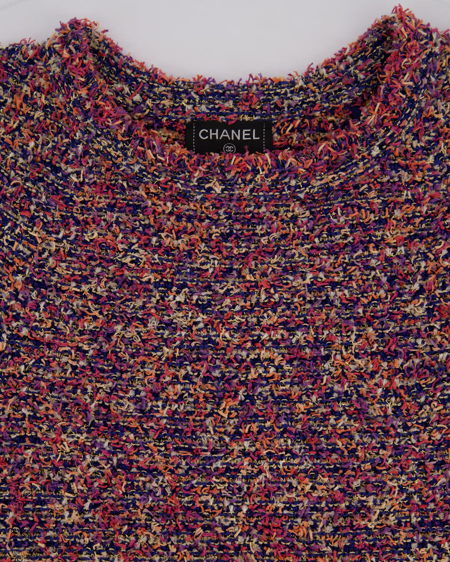 Chanel Purple, Pink & Orange Tweed Short Dress with Hot Pink Buttons Detail Size FR 36 (UK 8)