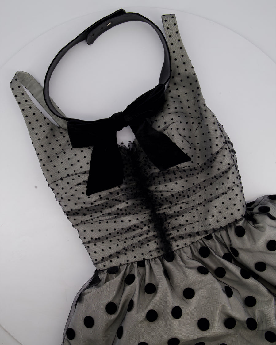 *COUTURE* Stewart Parvin Grey & Black Polka Dot Tulle Gown Dress Size UK 8-10