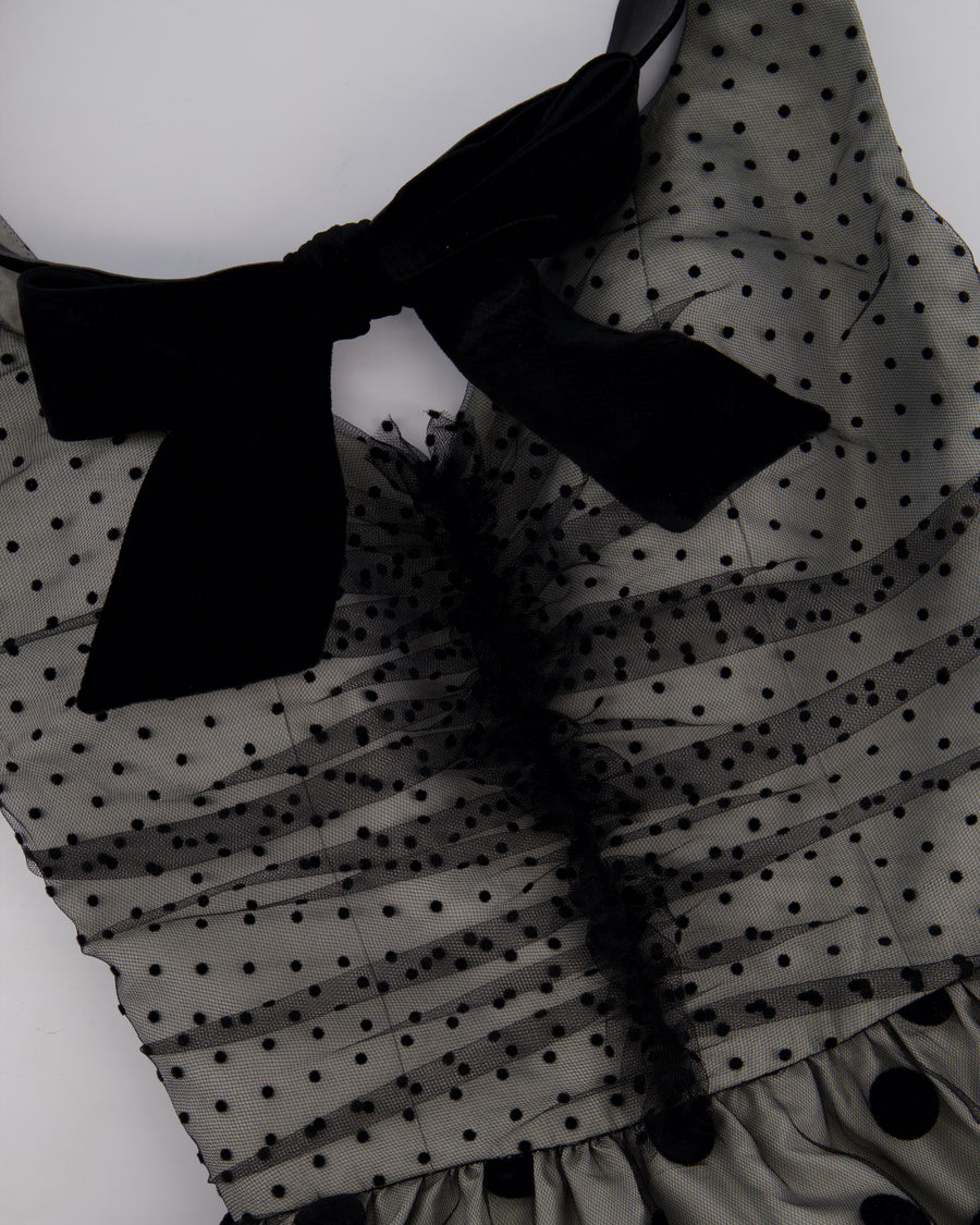 *COUTURE* Stewart Parvin Grey & Black Polka Dot Tulle Gown Dress Size UK 8-10