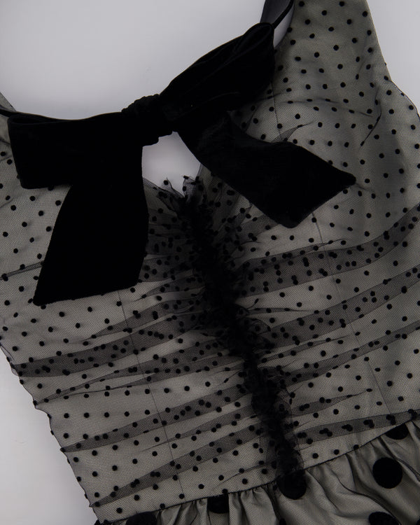 *COUTURE* Stewart Parvin Grey & Black Polka Dot Tulle Gown Dress Size UK 8-10