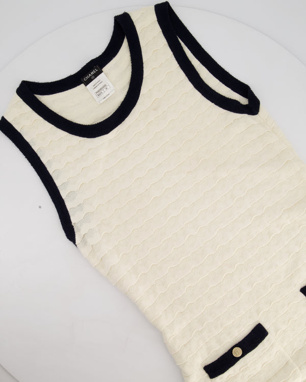 Chanel Cream Sleeveless Midi Dress with Navy Hem and Pocket Detail Size FR 34 (UK 6)