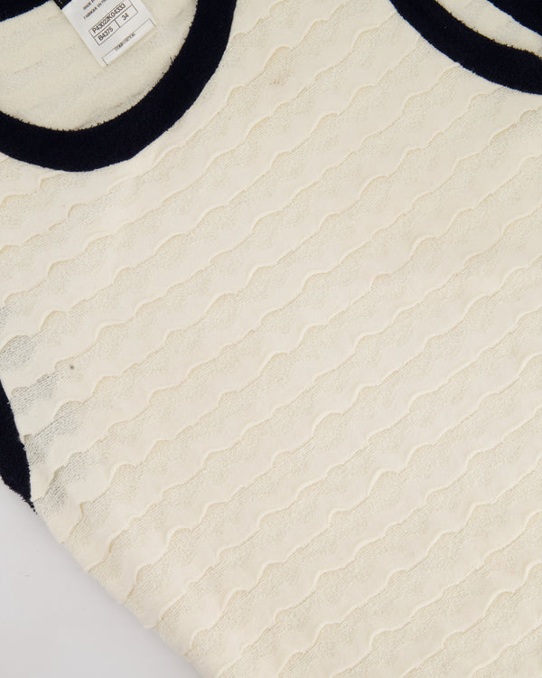 Chanel Cream Sleeveless Midi Dress with Navy Hem and Pocket Detail Size FR 34 (UK 6)