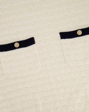Chanel Cream Sleeveless Midi Dress with Navy Hem and Pocket Detail Size FR 34 (UK 6)