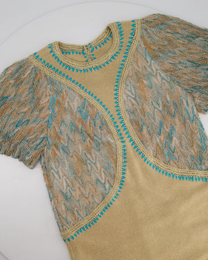 Missoni Gold & Turquoise Woven Short Dress with Patterns Detail Size IT 38 (UK 6)