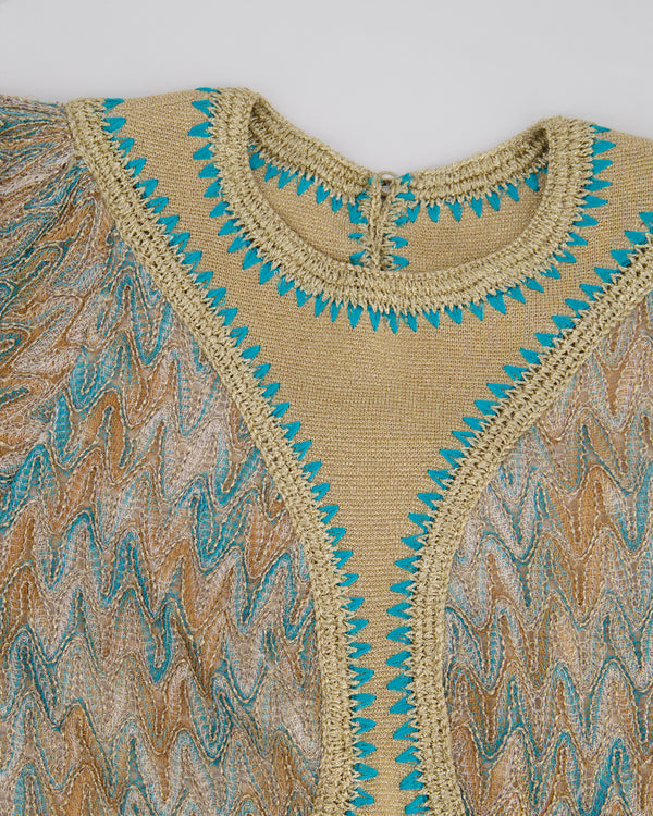 Missoni Gold & Turquoise Woven Short Dress with Patterns Detail Size IT 38 (UK 6)