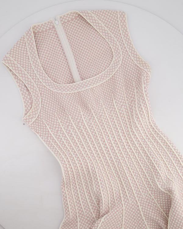 Alaïa Pink & Cream Skater Dress with Polkadot Pattern & Wave Hem Detail Detail Size FR 38 (UK 10)