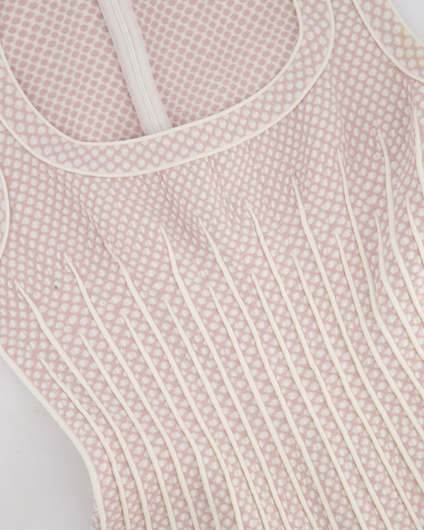 Alaïa Pink & Cream Skater Dress with Polkadot Pattern & Wave Hem Detail Detail Size FR 38 (UK 10)