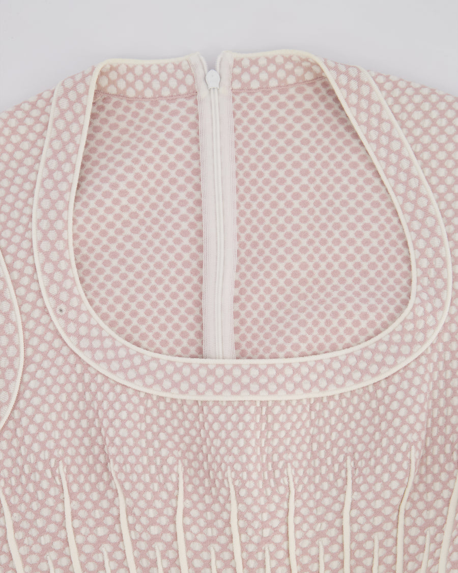 Alaïa Pink & Cream Skater Dress with Polkadot Pattern & Wave Hem Detail Detail Size FR 38 (UK 10)
