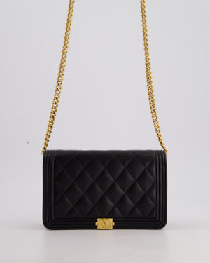 *HOT* Chanel Black Boy Wallet on Chain in Caviar Leather with Brushed Gold Hardware
