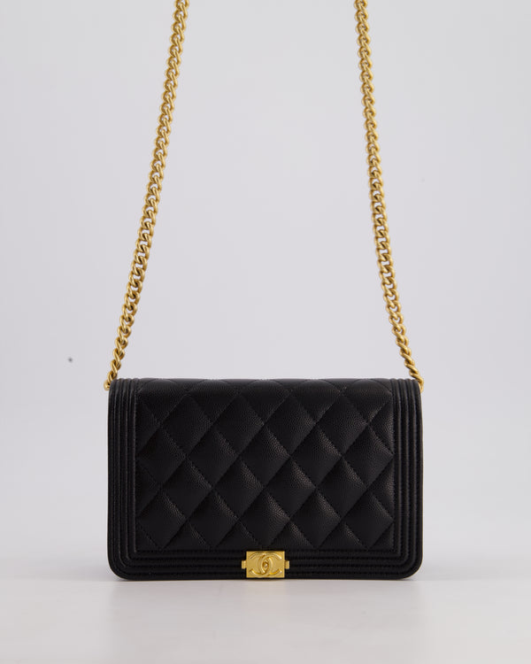 *HOT* Chanel Black Boy Wallet on Chain in Caviar Leather with Brushed Gold Hardware