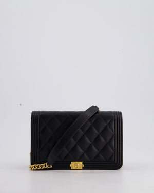 *HOT* Chanel Black Boy Wallet on Chain in Caviar Leather with Brushed Gold Hardware
