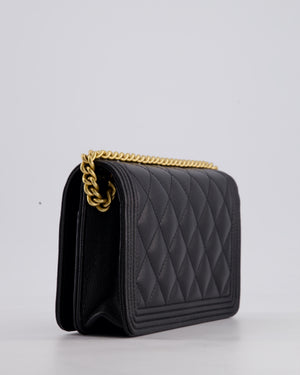 *HOT* Chanel Black Boy Wallet on Chain in Caviar Leather with Brushed Gold Hardware